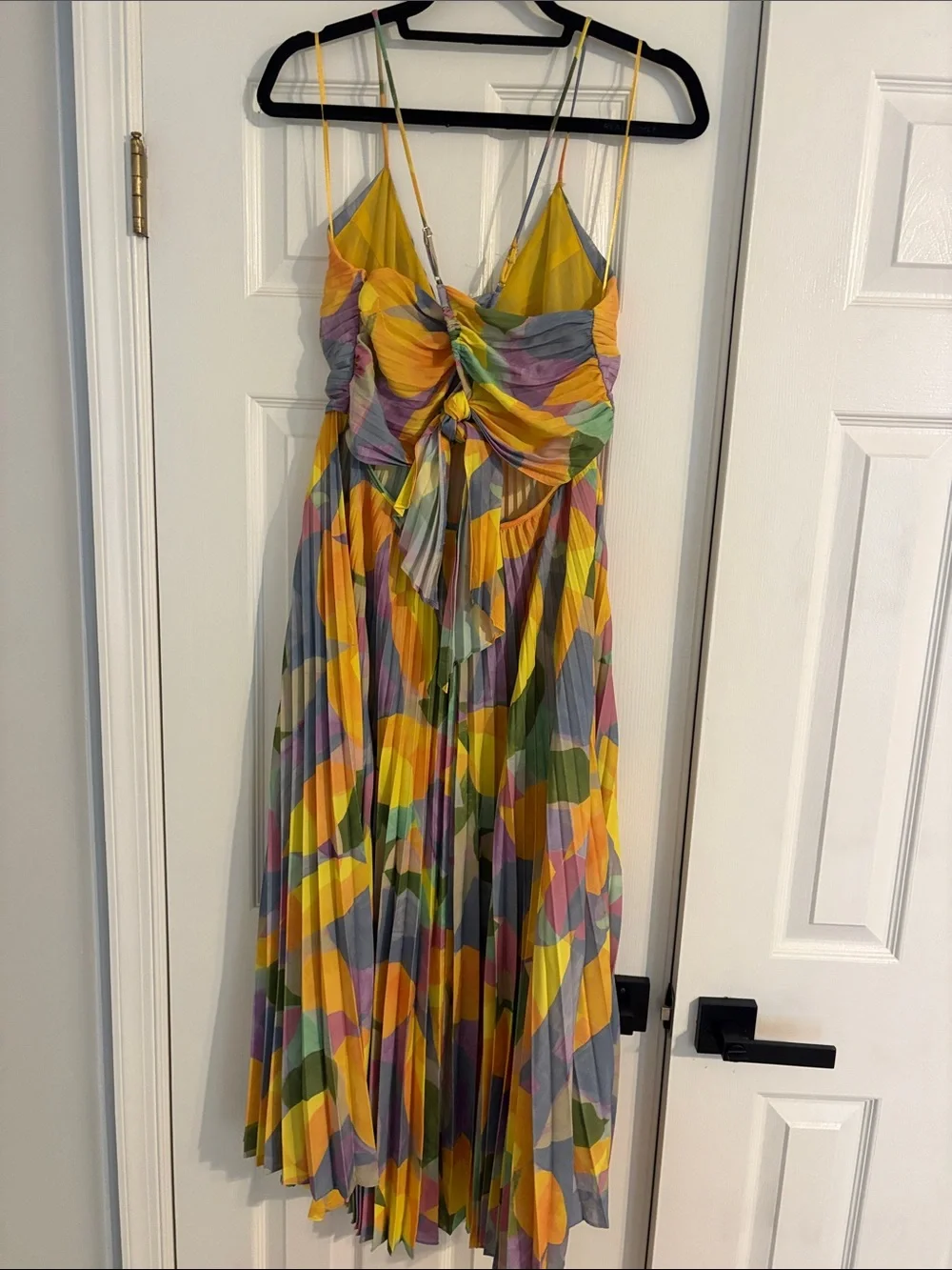 Astr Pleated Multicolor Midi Dress — Yellow, Green, Purple, Pink, Gray